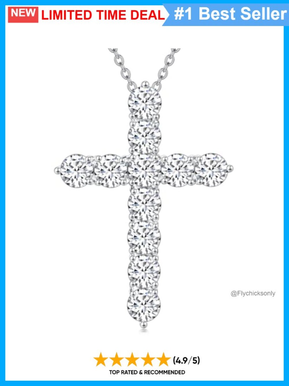 925 Sterling Silver Moissanite Cross Necklace for Women 18+2 Inch
